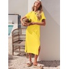 image:imageANRABESS Womens 2026 Summer Maxi TShirt Dress  Short Sleeve Crewneck Tie Waist Slim Fit SlitCasual Trendy Spring Long Vacation Beach Dresses Soft ComfyMustard Yellow