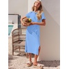 image:imageANRABESS Womens 2026 Summer Maxi TShirt Dress  Short Sleeve Crewneck Tie Waist Slim Fit SlitCasual Trendy Spring Long Vacation Beach Dresses Soft ComfySky Blue