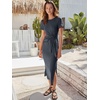 image:imageANRABESS Womens 2026 Summer Maxi TShirt Dress  Short Sleeve Crewneck Tie Waist Slim Fit SlitCasual Trendy Spring Long Vacation Beach Dresses Soft ComfyGray Green