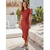 image:imageANRABESS Womens 2026 Summer Maxi TShirt Dress  Short Sleeve Crewneck Tie Waist Slim Fit SlitCasual Trendy Spring Long Vacation Beach Dresses Soft ComfyOrange Rust