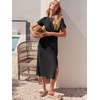 image:imageANRABESS Womens 2026 Summer Maxi TShirt Dress  Short Sleeve Crewneck Tie Waist Slim Fit SlitCasual Trendy Spring Long Vacation Beach Dresses Soft ComfyBlack