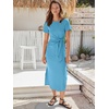 image:imageANRABESS Womens 2026 Summer Maxi TShirt Dress  Short Sleeve Crewneck Tie Waist Slim Fit SlitCasual Trendy Spring Long Vacation Beach Dresses Soft ComfyBlue
