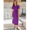 image:imageANRABESS Womens 2026 Summer Maxi TShirt Dress  Short Sleeve Crewneck Tie Waist Slim Fit SlitCasual Trendy Spring Long Vacation Beach Dresses Soft ComfyPurple