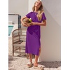 image:imageANRABESS Womens 2026 Summer Maxi TShirt Dress  Short Sleeve Crewneck Tie Waist Slim Fit SlitCasual Trendy Spring Long Vacation Beach Dresses Soft ComfyPurple