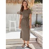 image:imageANRABESS Womens 2026 Summer Maxi TShirt Dress  Short Sleeve Crewneck Tie Waist Slim Fit SlitCasual Trendy Spring Long Vacation Beach Dresses Soft ComfyBrown