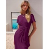 image:imageANRABESS Womens 2026 Summer Maxi TShirt Dress  Short Sleeve Crewneck Tie Waist Slim Fit SlitCasual Trendy Spring Long Vacation Beach Dresses Soft ComfyFuchsia