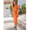 image:imageANRABESS Womens 2026 Summer Maxi TShirt Dress  Short Sleeve Crewneck Tie Waist Slim Fit SlitCasual Trendy Spring Long Vacation Beach Dresses Soft ComfyOrange