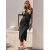 image:imageANRABESS Womens 2026 Summer Maxi TShirt Dress  Short Sleeve Crewneck Tie Waist Slim Fit SlitCasual Trendy Spring Long Vacation Beach Dresses Soft ComfyBlack