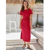 image:imageANRABESS Womens 2026 Summer Maxi TShirt Dress  Short Sleeve Crewneck Tie Waist Slim Fit SlitCasual Trendy Spring Long Vacation Beach Dresses Soft ComfyRed