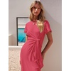 image:imageANRABESS Womens 2026 Summer Maxi TShirt Dress  Short Sleeve Crewneck Tie Waist Slim Fit SlitCasual Trendy Spring Long Vacation Beach Dresses Soft ComfyLight Red