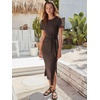 image:imageANRABESS Womens 2026 Summer Maxi TShirt Dress  Short Sleeve Crewneck Tie Waist Slim Fit SlitCasual Trendy Spring Long Vacation Beach Dresses Soft ComfyCoffee