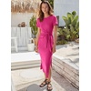 image:imageANRABESS Womens 2026 Summer Maxi TShirt Dress  Short Sleeve Crewneck Tie Waist Slim Fit SlitCasual Trendy Spring Long Vacation Beach Dresses Soft ComfyHot Pink
