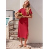 image:imageANRABESS Womens 2026 Summer Maxi TShirt Dress  Short Sleeve Crewneck Tie Waist Slim Fit SlitCasual Trendy Spring Long Vacation Beach Dresses Soft ComfyRed
