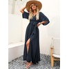 image:imageANRABESS Womens Boho Floral Wedding Guest Maxi Dress  Flowy ALine Chiffon with Slit Elegant V Neck Wrap Elastic Waist Casual 12 Sleeve Spring Summer Outfits Tea PartyNavy Blue