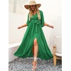 image:imageANRABESS Womens Boho Floral Wedding Guest Maxi Dress  Flowy ALine Chiffon with Slit Elegant V Neck Wrap Elastic Waist Casual 12 Sleeve Spring Summer Outfits Tea PartyGreen Leaf Print