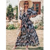 image:imageANRABESS Womens Boho Floral Wedding Guest Maxi Dress  Flowy ALine Chiffon with Slit Elegant V Neck Wrap Elastic Waist Casual 12 Sleeve Spring Summer Outfits Tea PartyBlack Flor