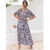 image:imageANRABESS Womens Boho Floral Wedding Guest Maxi Dress  Flowy ALine Chiffon with Slit Elegant V Neck Wrap Elastic Waist Casual 12 Sleeve Spring Summer Outfits Tea PartyFloral Blue White