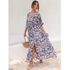 image:imageANRABESS Womens Boho Floral Wedding Guest Maxi Dress  Flowy ALine Chiffon with Slit Elegant V Neck Wrap Elastic Waist Casual 12 Sleeve Spring Summer Outfits Tea PartyFloral Blue White