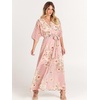 image:imageANRABESS Womens Boho Floral Wedding Guest Maxi Dress  Flowy ALine Chiffon with Slit Elegant V Neck Wrap Elastic Waist Casual 12 Sleeve Spring Summer Outfits Tea PartyFloral Pink