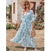 image:imageANRABESS Womens Boho Floral Wedding Guest Maxi Dress  Flowy ALine Chiffon with Slit Elegant V Neck Wrap Elastic Waist Casual 12 Sleeve Spring Summer Outfits Tea PartyGreen Leaf Print