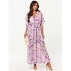 image:imageANRABESS Womens Boho Floral Wedding Guest Maxi Dress  Flowy ALine Chiffon with Slit Elegant V Neck Wrap Elastic Waist Casual 12 Sleeve Spring Summer Outfits Tea PartyFloral Purple