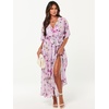 image:imageANRABESS Womens Boho Floral Wedding Guest Maxi Dress  Flowy ALine Chiffon with Slit Elegant V Neck Wrap Elastic Waist Casual 12 Sleeve Spring Summer Outfits Tea PartyFloral Purple