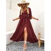 image:imageANRABESS Womens Boho Floral Wedding Guest Maxi Dress  Flowy ALine Chiffon with Slit Elegant V Neck Wrap Elastic Waist Casual 12 Sleeve Spring Summer Outfits Tea PartyRed