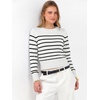 image:imageANRABESS Womens Long Sleeve Sweaters Cropped Crew Neck  Business Casual TopsLight Weight Comfy KnitPullover Short SweaterBasic ClassicFall Fashion Winter Layer ClothesWhite Black Stripe