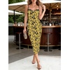 image:imageANRABESS Womens Semi Formal Bodycon Floral Midi Dresses  Soft Stretchy Fabrics Adjustable Spaghetti Strap Dress Elegant Sexy  Spring Summer CocktailampWedding GuestampParty OutfitsYellow