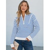 image:imageANRABESS Womens Striped Quarter Zip Fall Sweater Tops  Cute Long Sleeve Ribbed Knit Collared Pullover Slouchy Cozy Warm Business Casual Work Outfits 2026 Winter Fashion ClothesStriped White Sky Blue