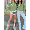 image:imageANRABESS Womens Striped Quarter Zip Fall Sweater Tops  Cute Long Sleeve Ribbed Knit Collared Pullover Slouchy Cozy Warm Business Casual Work Outfits 2026 Winter Fashion ClothesStriped Apricot Green