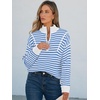 image:imageANRABESS Womens Striped Quarter Zip Fall Sweater Tops  Cute Long Sleeve Ribbed Knit Collared Pullover Slouchy Cozy Warm Business Casual Work Outfits 2026 Winter Fashion ClothesStriped White Sky Blue
