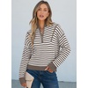 image:imageANRABESS Womens Striped Quarter Zip Fall Sweater Tops  Cute Long Sleeve Ribbed Knit Collared Pullover Slouchy Cozy Warm Business Casual Work Outfits 2026 Winter Fashion ClothesStriped White Camel