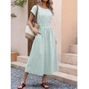 image:imageANRABESS Womens Summer Midi Dress Striped Casual Short Sleeve Crewneck Elastic Waist 2026 Flowy Long Beach Dress with Pockets Green White Stripe Large