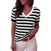 image:imageANRABESS Short Sleeve Sweaters for Women Wool Blend V Neck Sweater Shirts Business Casual Work Tops 2026 Summer OutfitsStriped Black