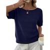 image:imageANRABESS Womens Short Sleeve Sweater Spring Summer Fall Outfits  Boat Neck Hollow Out Tops Comfy Lightweight Knit Pullover Classic Sweater Shirts Beach Travel Vacation ClothesNavy Blue