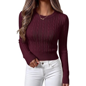 image:imageANRABESS Cable Knit Cropped Sweaters for Women  Crewneck Long Sleeve Fitted Pullover Tops Basic Soft Cozy Warm Fall Winter Layer Casual Going Out Business amp Daily WearDark Red