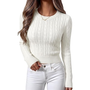 image:imageANRABESS Cable Knit Cropped Sweaters for Women  Crewneck Long Sleeve Fitted Pullover Tops Basic Soft Cozy Warm Fall Winter Layer Casual Going Out Business amp Daily WearWhite