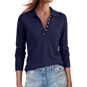 image:imageANRABESS Long Sleeve Polo Sweaters for Women Pearl Button  Business Casual Work Office Pullover Tops Basic Lightweight Comfy Knit Fall Fashion Winter Layer ClothesNavy Blue
