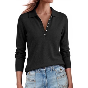 image:imageANRABESS Long Sleeve Polo Sweaters for Women Pearl Button  Business Casual Work Office Pullover Tops Basic Lightweight Comfy Knit Fall Fashion Winter Layer ClothesBlack