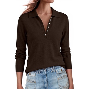 image:imageANRABESS Long Sleeve Polo Sweaters for Women Pearl Button  Business Casual Work Office Pullover Tops Basic Lightweight Comfy Knit Fall Fashion Winter Layer ClothesCoffee