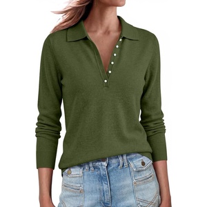 image:imageANRABESS Long Sleeve Polo Sweaters for Women Pearl Button  Business Casual Work Office Pullover Tops Basic Lightweight Comfy Knit Fall Fashion Winter Layer ClothesArmy Green
