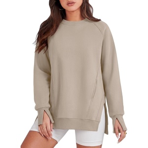 image:imageANRABESS Oversized Sweatshirt for Women Crewneck Fall Outfits  Long Sleeve Side Slit Pullover Tops Comfy Soft Fleece Loose Fit Sweatshirts with Pockets Casual Work Lounge Winter ClothesLight Khaki
