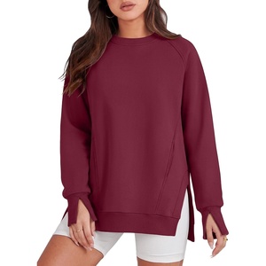 image:imageANRABESS Oversized Sweatshirt for Women Crewneck Fall Outfits  Long Sleeve Side Slit Pullover Tops Comfy Soft Fleece Loose Fit Sweatshirts with Pockets Casual Work Lounge Winter ClothesWine Red