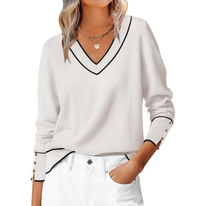 image:imageANRABESS Sweaters for Women Fall Lightweight Knit Pullover  Soft Long Sleeve V Neck Loose Fit Shirts Business Casual Work Tops Winter Spring BlousesWhite Black