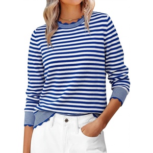 image:imageANRABESS Sweaters for Women Loose Fit Lightweight  Scalloped Long Sleeve Tops Soft Cozy Knit Pullover Travel Work Daily Wear Colthes 2026 Fall Casual Dressy OutfitsBlue White Stripe
