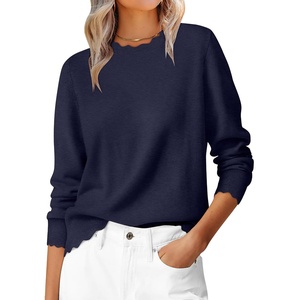 image:imageANRABESS Sweaters for Women Loose Fit Lightweight  Scalloped Long Sleeve Tops Soft Cozy Knit Pullover Travel Work Daily Wear Colthes 2026 Fall Casual Dressy OutfitsNavy Blue