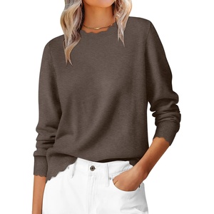 image:imageANRABESS Sweaters for Women Loose Fit Lightweight  Scalloped Long Sleeve Tops Soft Cozy Knit Pullover Travel Work Daily Wear Colthes 2026 Fall Casual Dressy OutfitsBrown