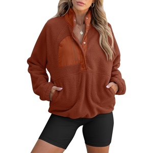 image:imageANRABESS Women Fuzzy Fleece Pullover Sherpa Jackets  Long Sleeve Button Down Warm Soft Color Block Sweatshirt with PocketsBrick Red