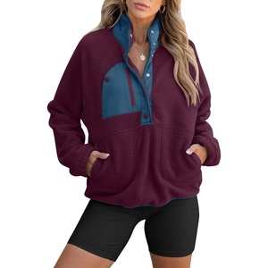image:imageANRABESS Women Fuzzy Fleece Pullover Sherpa Jackets  Long Sleeve Button Down Warm Soft Color Block Sweatshirt with PocketsDull Purple